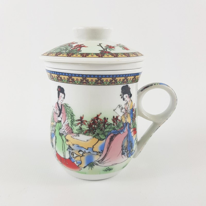 12044 - Tasse à thé en porcelaine 3 pièces avec couvercle et